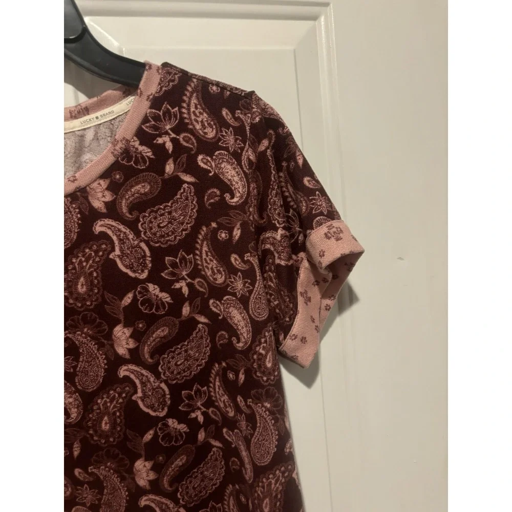 Lucky‎ Brand Shirt Medium Purple Paisley Floral Short Sleeve Thin Casual